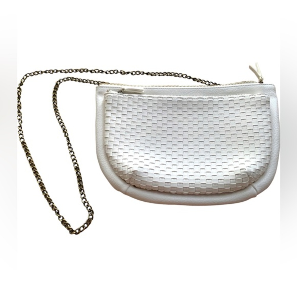 Anthropologie Woven Zip Pocket Crossbody Bag White Chain Strap NWOT